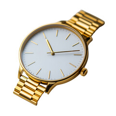 Clean and Simple Gold Minimalist Watch with White Dial Isolated on Transparent Background