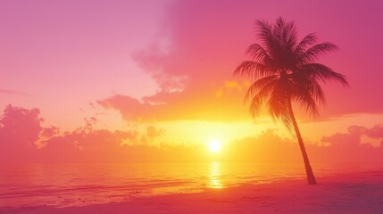 Fototapeta premium Solitary palm tree beneath a striking sunset sky