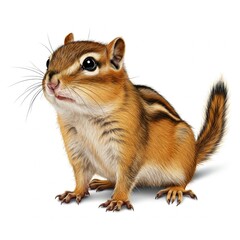 Obraz premium Chipmunk eating a nut isolated on white background, perfect for wildlife photography and stock image 