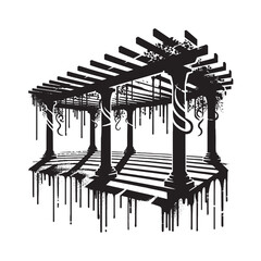 Abstract pergola illustration with grunge dripping spray paint aesthetic