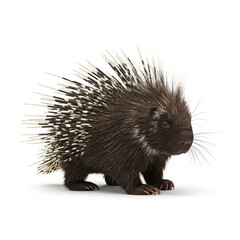 Obraz premium Porcupine with sharp quills isolated on white background, ideal for nature and wildlife photography 