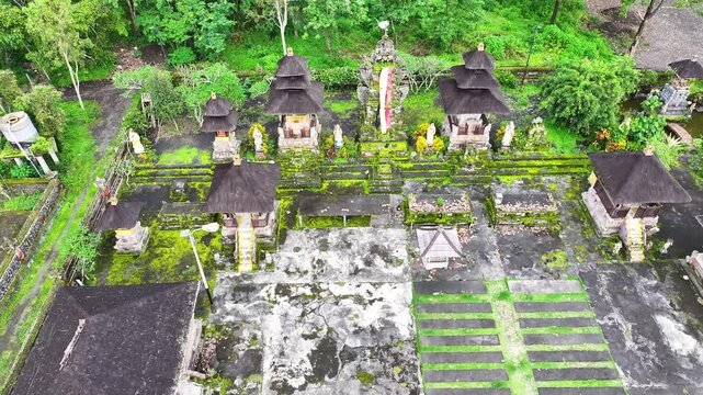 Pura Jati Batur Hindu Temple in Bali. Historical and religious landmark. Drone view