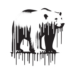 Monochrome bear illustration with unique melting fur effect on isolated background