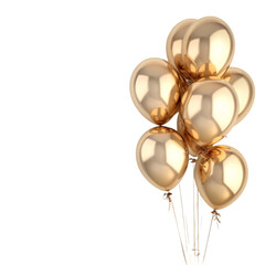 3D Golden Party Balloons Isolated on Transparent Background