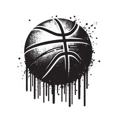 Abstract dripping basketball design in black ink and white lines sport action