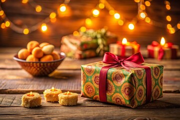 Diwali Gift Box: Colorful Sweets & Festive Treats on Wooden Table