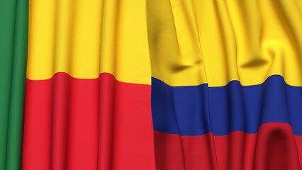 Fototapeta premium Flags of BENIN and COLOMBIA with realistic cloth texture