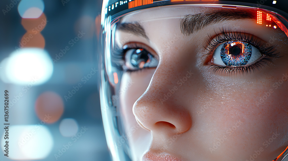 Poster futuristic neural technology integration cyberpunk city digital portrait high-tech environment close