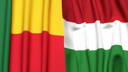 Fototapeta premium Flags of BENIN and HUNGARY with realistic cloth texture