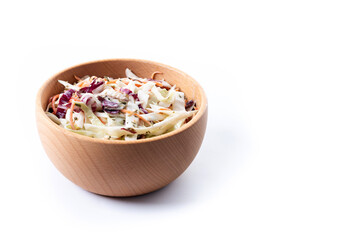 Coleslaw salad isolated on white background. Copy space