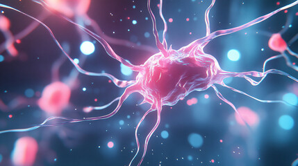 Obraz premium Abstract cells transmit light. Biology nerve cell with biomedicine concept.