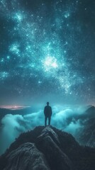 Obraz premium A solitary person observes the vast expanse of the starry sky