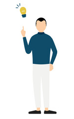 Simple illustration of a man in a blue turtleneck inspiring an idea