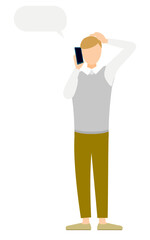 Simple illustration of a man in a gray vest talking on his phone