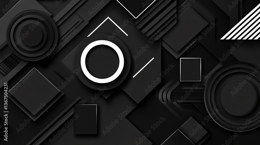 Poster black and white geometric background featuring bold shapes and lines that create a striking visual i