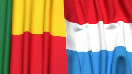 Flags of BENIN and LUXEMBOURG with realistic cloth texture