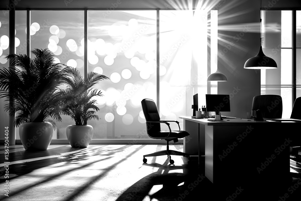 Aufkleber serene office atmosphere with enchanting shadows and vibrant bokeh backgrounds featuring abstract bu