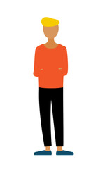 Simple illustration of a man in a red shirt with his arms folded.