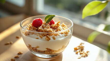 muesli with berries, yogurt with berries, plain yogurt