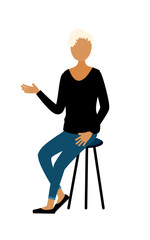 Simple illustration of a woman in a black shirt talking while sitting in a chair