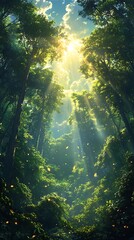 Fototapeta premium Sunlit forest peaceful morning aura high resolution hd picture