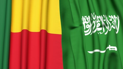Flags of BENIN and SAUDI ARABIA with realistic cloth texture