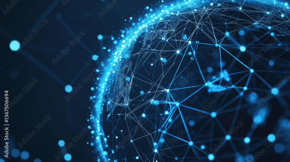 Poster abstract globe with low poly connected dot and lines background