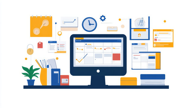 Isometric online business schedule, planning schedule, news, reminder, and events concept. Vector illustration