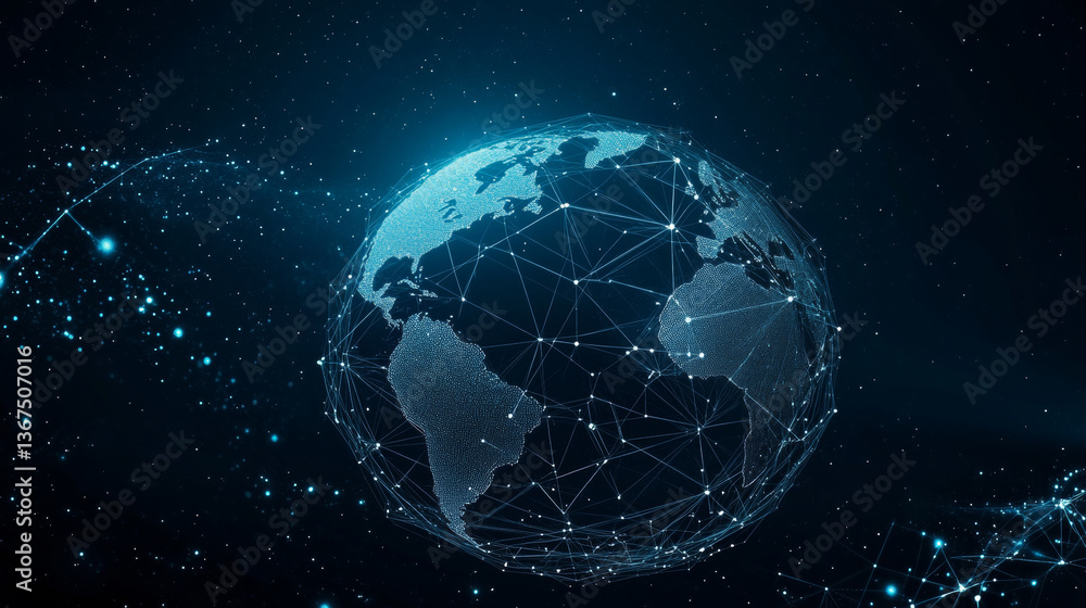 Poster abstract globe with low poly connected dot and lines background