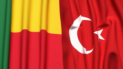 Flags of BENIN and TURKEY with realistic cloth texture
