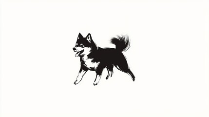 Detailed Line Art Silhouette of a Husky Howling