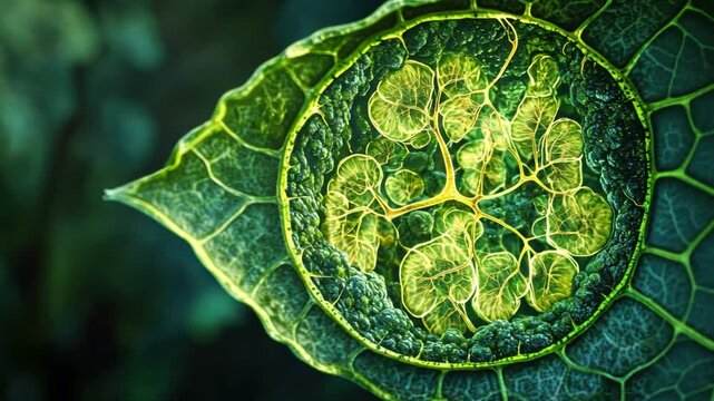 Nature's Architecture: A captivating close-up of a leaf reveals intricate, translucent patterns and structures, embodying the beauty of nature. A vibrant display of natural design.
