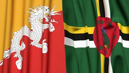 Flags of BHUTAN and DOMINICA with realistic cloth texture