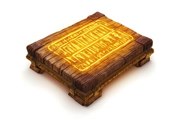 3D Hovering Ancient Tablet with Glowing Mystical Inscriptions.