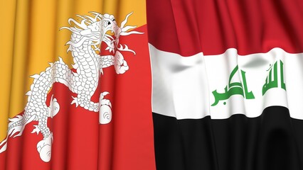 Flags of BHUTAN and IRAQ with realistic cloth texture