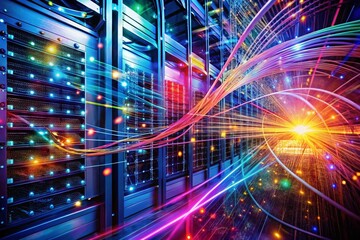 Double Exposure: Network Server & Data Stream, Abstract Technology Background