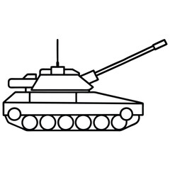 Fototapeta premium a line drawing of a military tank. The tank is shown in a side view, 