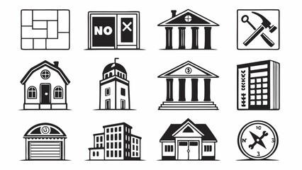 Collection of Hand-Drawn Black and White House Illustrations
