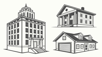 Collection of Hand-Drawn Black and White House Illustrations
