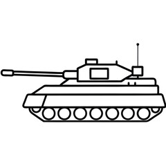 Obraz premium a line drawing of a military tank. The tank is shown in a side view, 