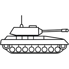 Fototapeta premium a line drawing of a military tank. The tank is shown in a side view, 