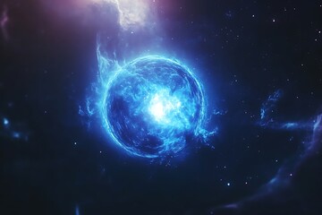 Obraz premium Glowing Blue Star with Nebula in Deep Space Background Image