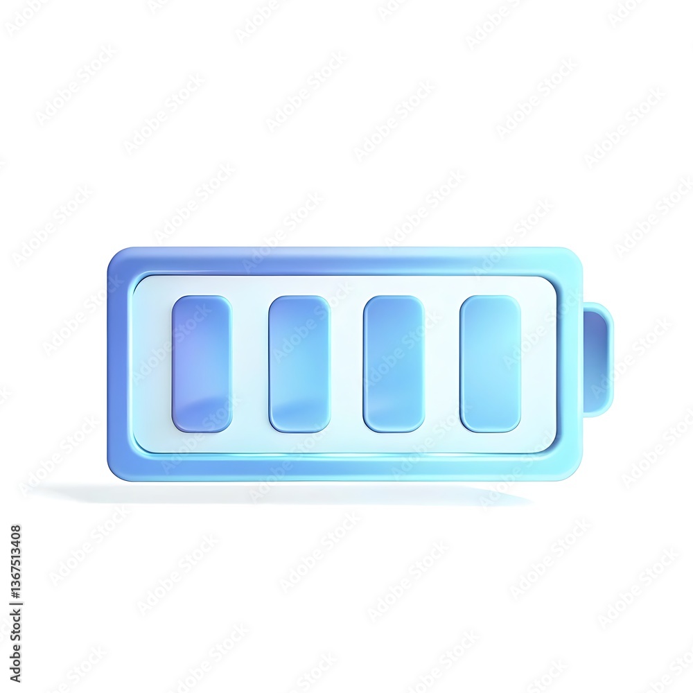 Poster blue battery icon full charge level indicator 3d render design element