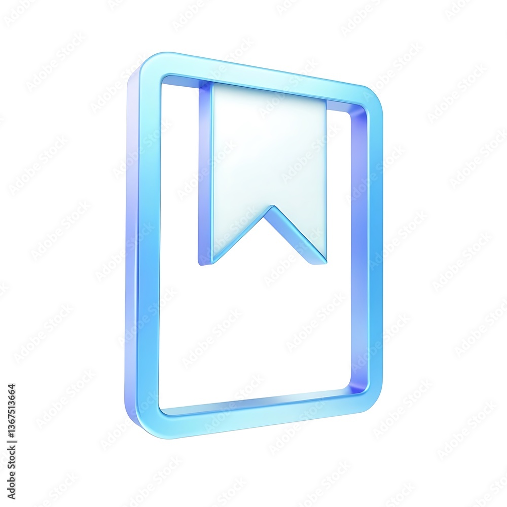 Poster bookmark icon 3d render blue frame white bookmark web design element user interface app design
