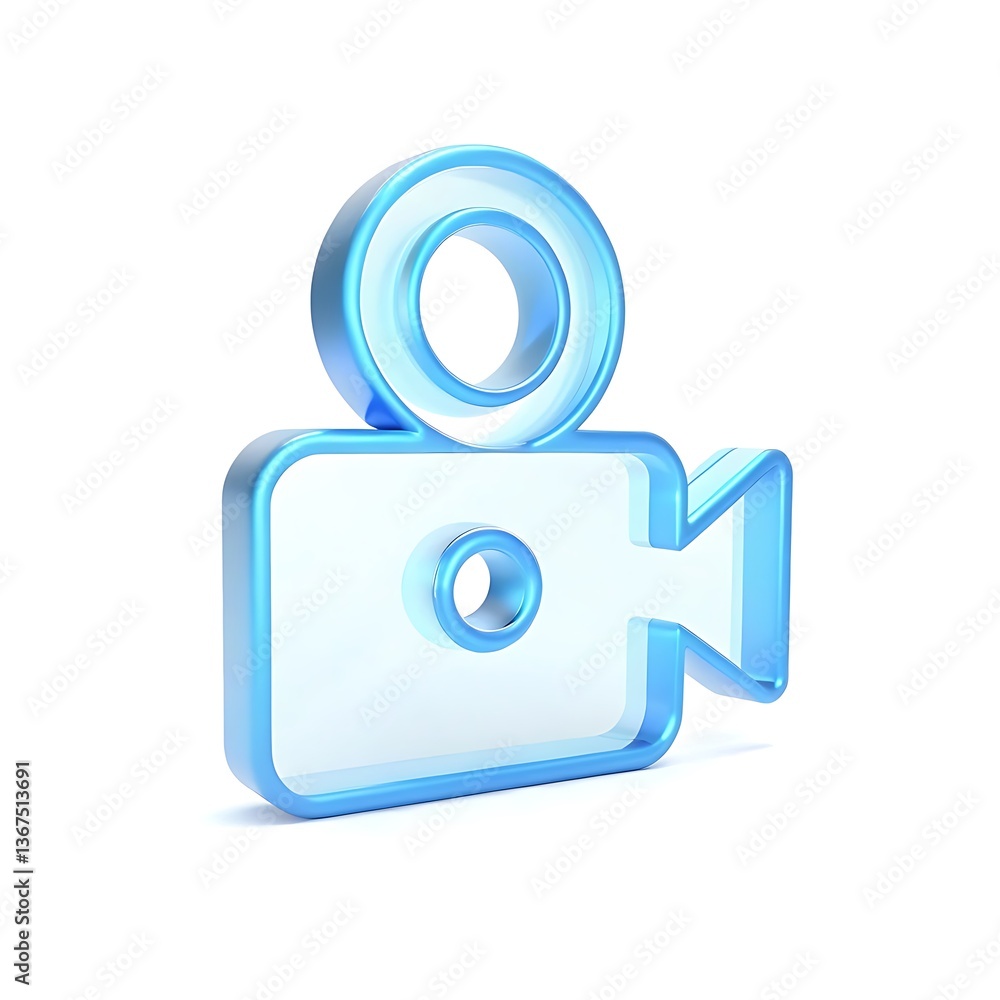 Poster blue 3d video camera icon design element for filmmaking websites and applications