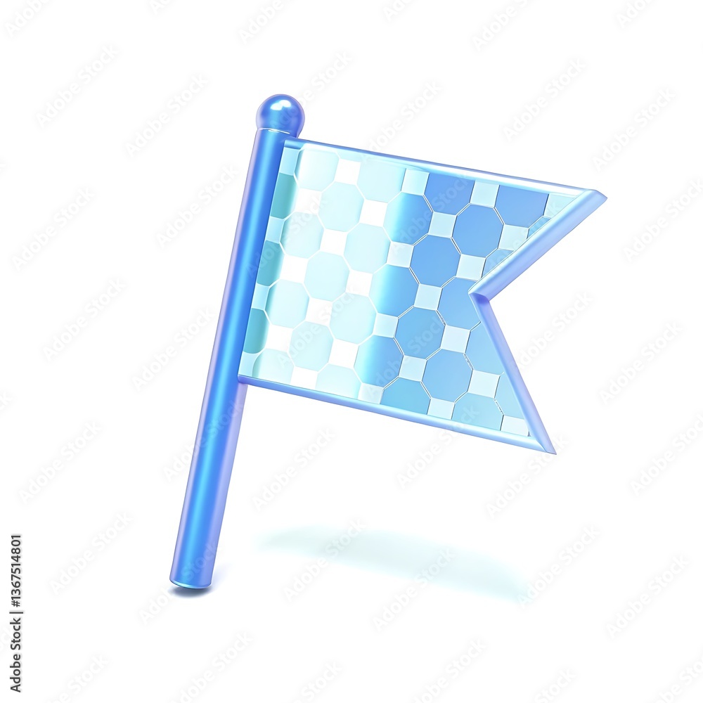 Poster blue checkered flag icon 3d render for website design and app development