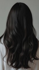 Obraz premium Beautiful model girl with Brown hair strand,silky healthy chestnut wavy hair strand,hair wavy ribbon, with smooth,Keratin straightening,Treatment,straight long hair,procedures,Smooth hairstyle.