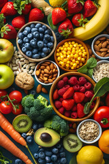 A Flavorful Feast of Fresh Fruits, Greens, and Whole Foods Illustrating a Vegan Diet