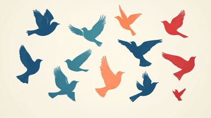 Colorful Birds in Flight Vector Icons