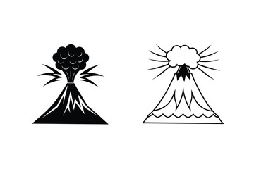 Volcano Eruption Icons Silhouette and Line Art Designs